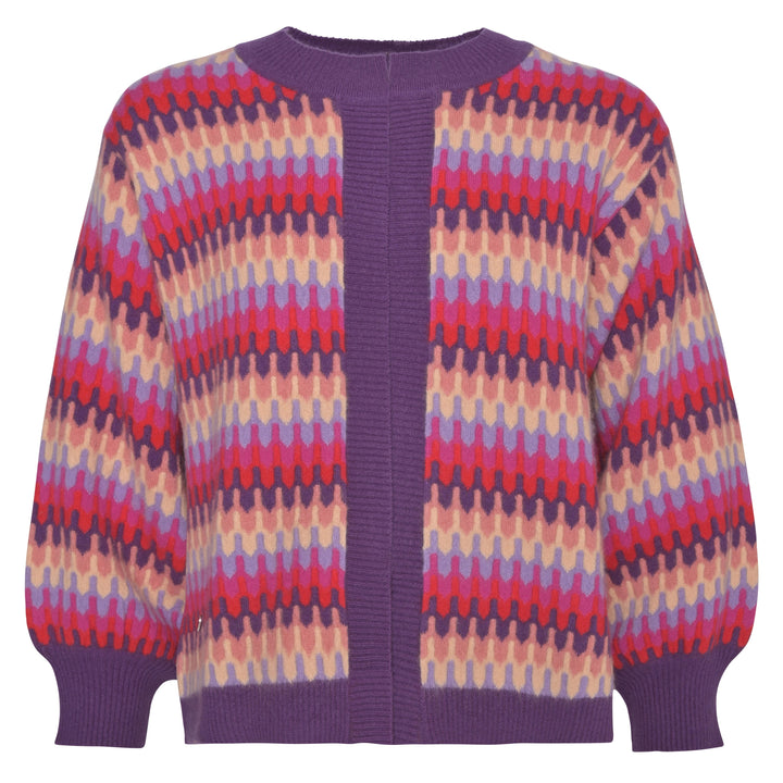 Weiche Strickjacke mit buntem Muster in Kronjuwel für Damen aus 100% Kaschmir, von cute stuff, Oversized-Schnitt mit weiten Ärmeln