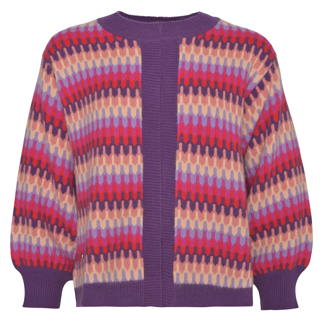 Weiche Strickjacke mit buntem Muster in Kronjuwel für Damen aus 100% Kaschmir, von cute stuff, Oversized-Schnitt mit weiten Ärmeln