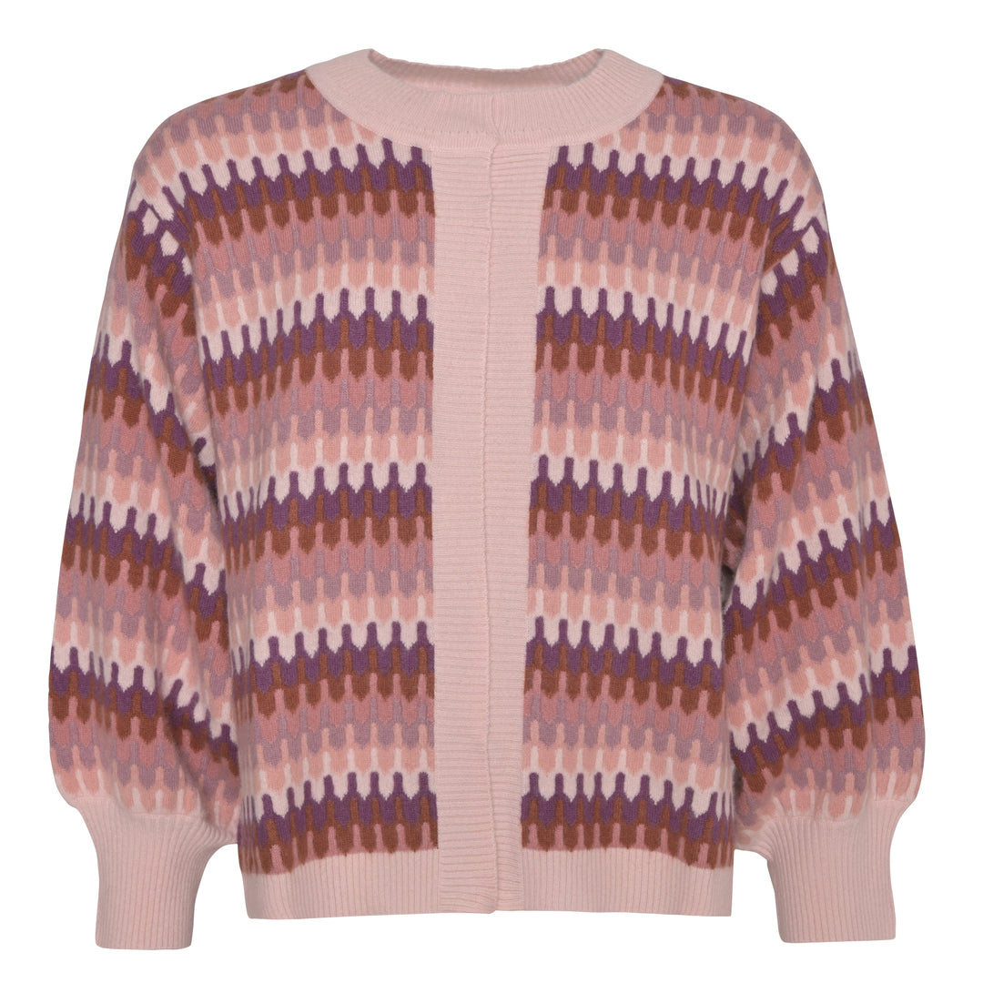 Weiche Strickjacke mit buntem Muster in Rosty Rose für Damen aus 100% Kaschmir, von cute stuff, Oversized-Schnitt