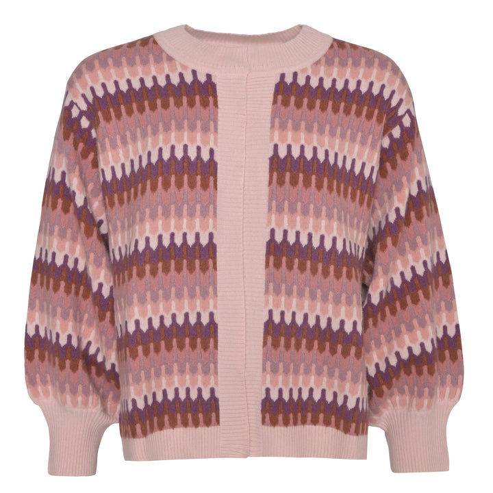 Weiche Strickjacke mit buntem Muster in Rosty Rose für Damen aus 100% Kaschmir, von cute stuff, Oversized-Schnitt