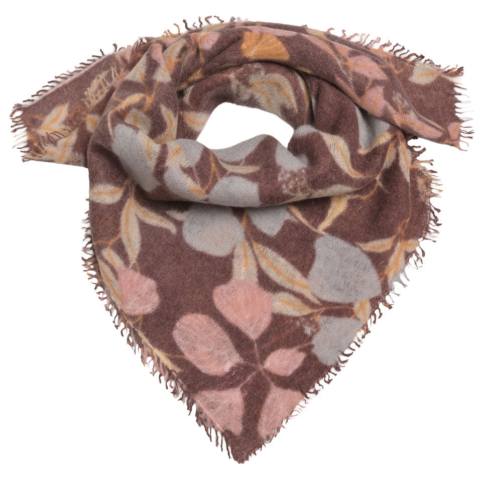 Dark Choc Kaschmir-Bandana „Leaf“ aus 100 % Kaschmir mit floralem Blumenprint, 65 x 65 cm von cute stuff