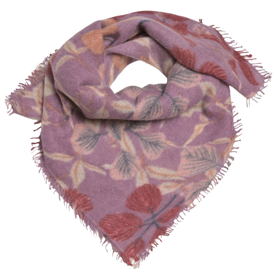 Mauve Kaschmir-Bandana „Leaf“ aus 100 % Kaschmir mit floralem Blumenprint, 65 x 65 cm von cute stuff