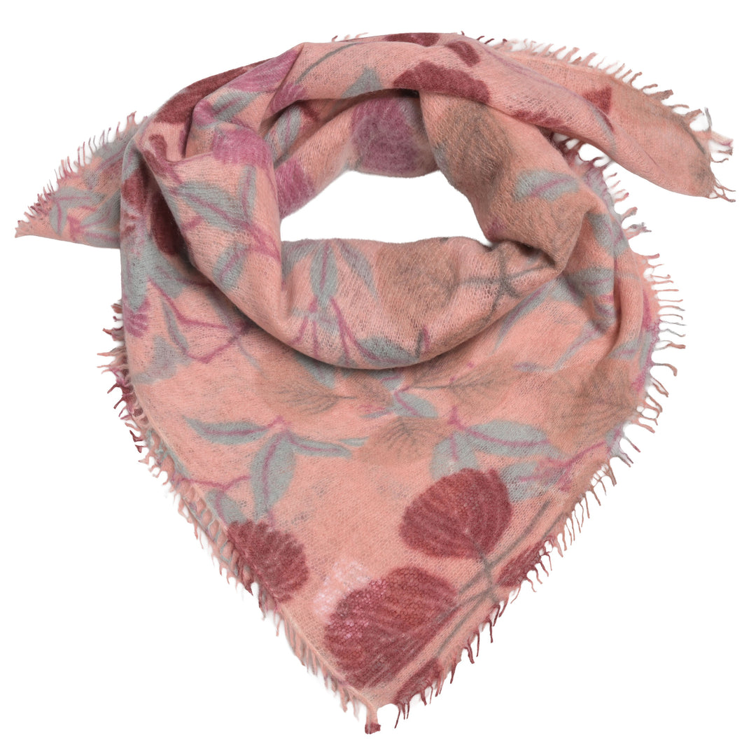 Puderrosa Kaschmir-Bandana „Leaf“ aus 100 % Kaschmir mit floralem Blumenprint, 65 x 65 cm von cute stuff