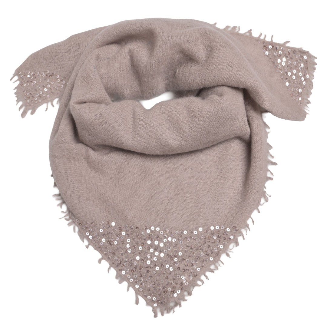 Luxuröses und quadratisches Tuch aus 98% reinem Kaschmir mit Pailletten für Damen und für besondere Anlässe, Größe 100 x 100 cm, Farbe: Taupe