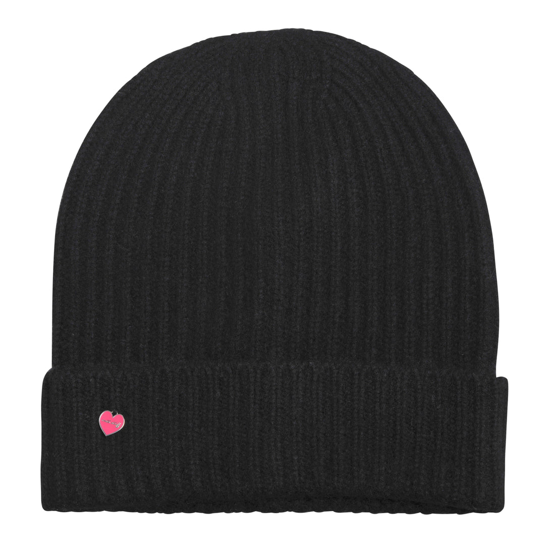 Schwarze Kaschmirmütze Nina-cs aus 100 % Kaschmir, gestrickt mit klassischem Aufschlag