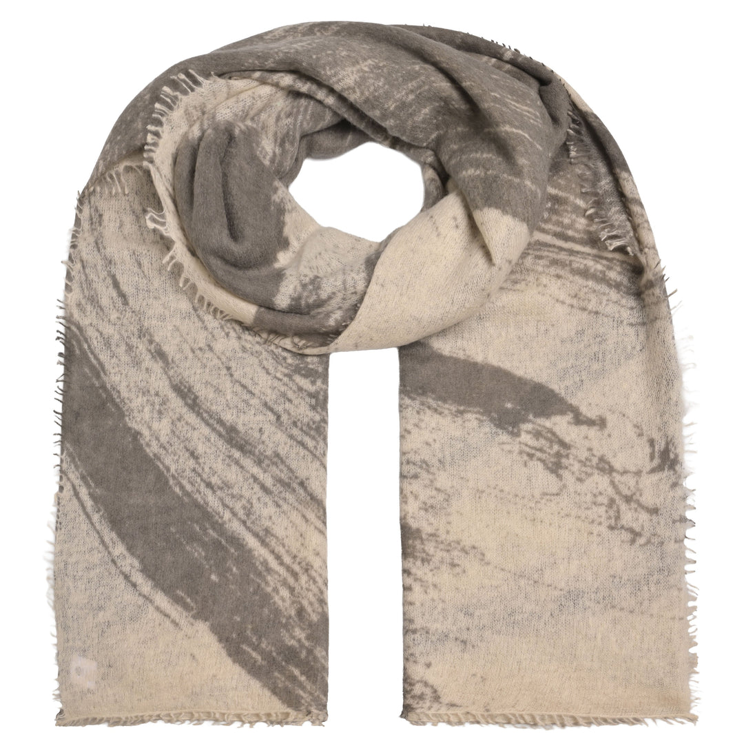 Kaschmir-Schal „Brush“ aus 100 % Light Cashmere in Creme und Grau mit modernem Pinselstrich-Muster von cute stuff