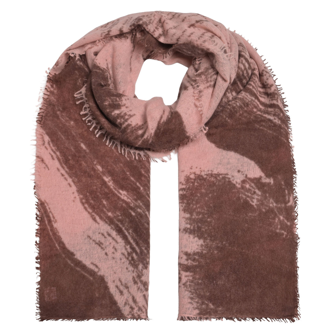 Kaschmir-Schal „Brush“ aus 100 % Light Cashmere in Puderrosa und Braun mit modernem Pinselstrich-Muster von cute stuff