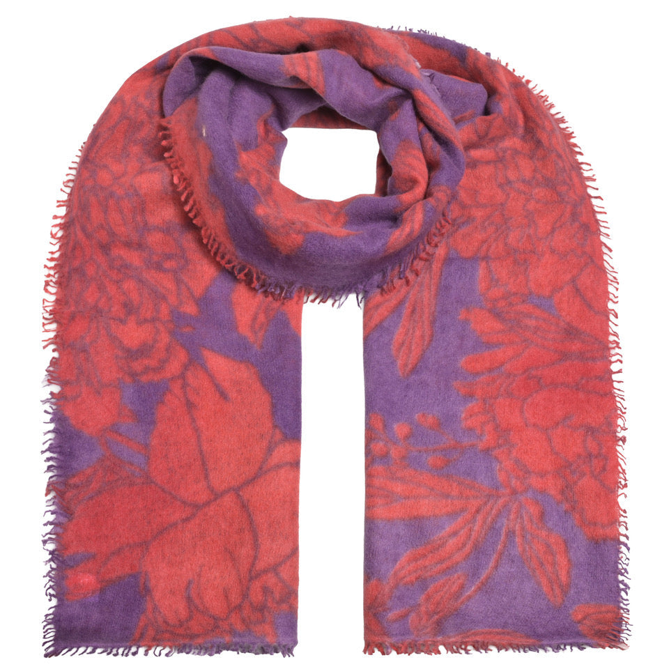 Kaschmir-Schal „Dahlia-cs“ aus 100 % Kaschmir mit kleinen Fransen in Kronjuwel und mehrfarbigem Blumenprint von cute stuff