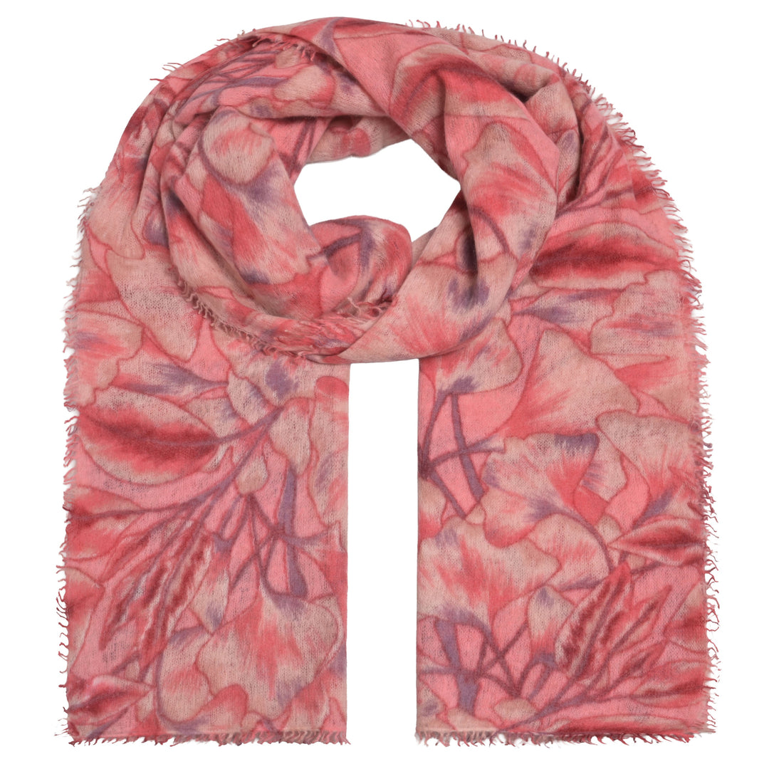 Kuschelweicher Kaschmir-Schal „Ginkgo“ aus 100 % Light Cashmere mit vollflächigem Ginkgo-Blätter-Print in Pink, 80 × 205 cm, von cute stuff