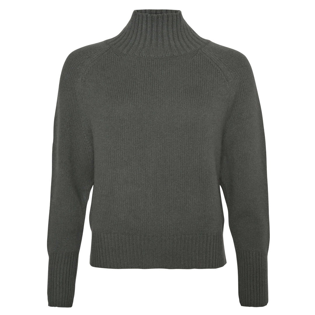 Damen-Kaschmirpullover Alex in Alligator aus 100 % Kaschmir mit hohem Turtle Neck und extra-langen, gerippten Ärmelbündchen.