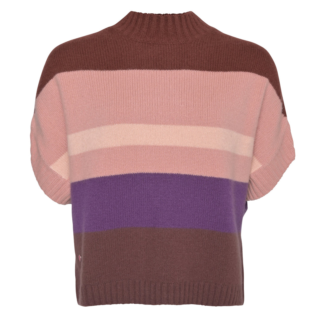 Oversized Kaschmir-Pullunder Bibi-cs für Damen aus 100 % Kaschmir in Dark Choc mit Streifen-Design und Colourblocking,  Stehkragen und angeschnittenem Arm von cute stuff