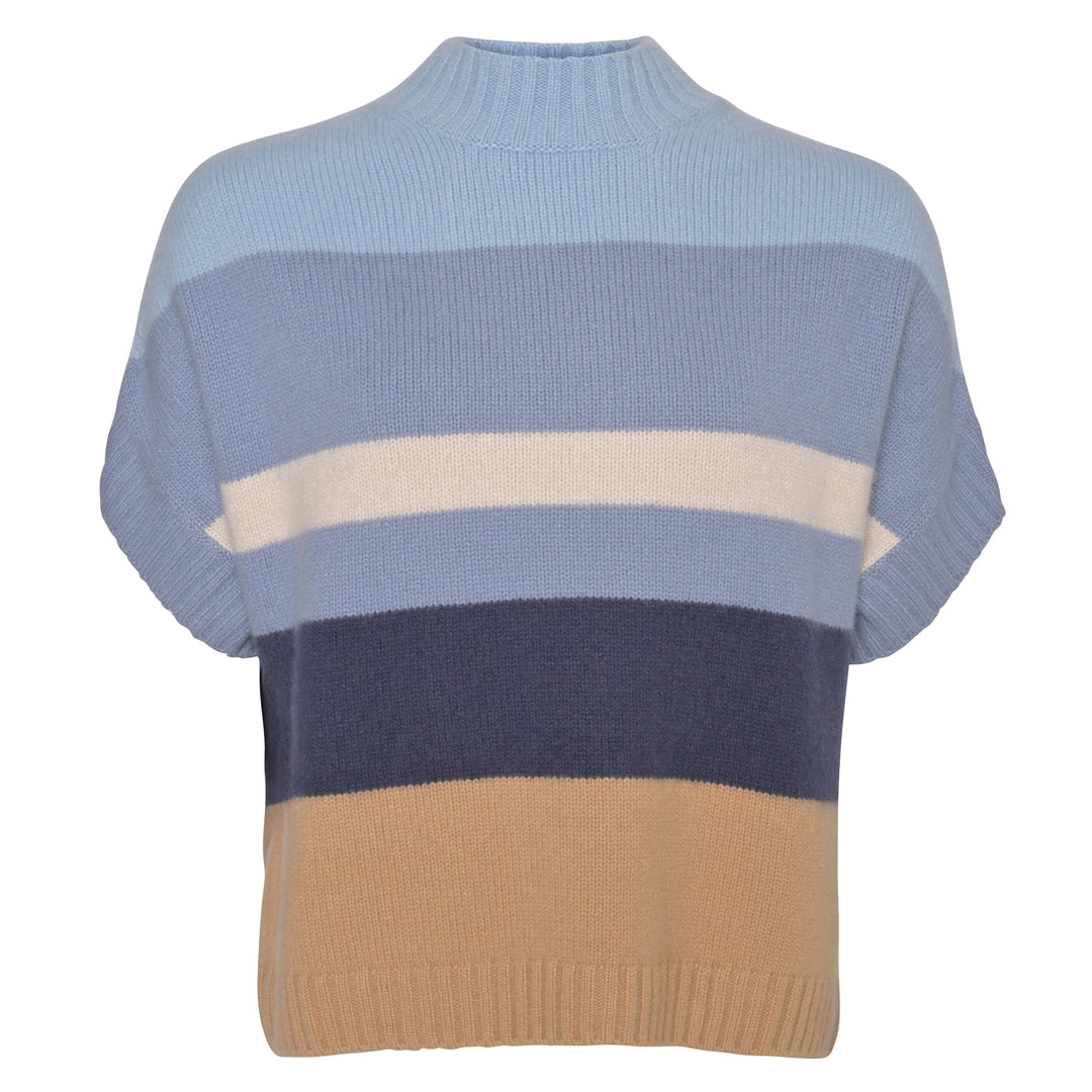 Oversized Kaschmir-Pullunder Bibi-cs für Damen aus 100 % Kaschmir in Ice Blue mit Streifen-Design und Colourblocking,  Stehkragen und angeschnittenem Arm von cute stuff