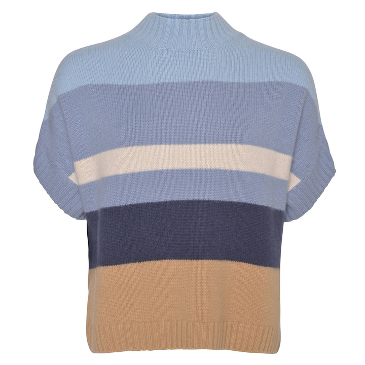 Oversized Kaschmir-Pullunder Bibi-cs für Damen aus 100 % Kaschmir in Ice Blue mit Streifen-Design und Colourblocking,  Stehkragen und angeschnittenem Arm von cute stuff