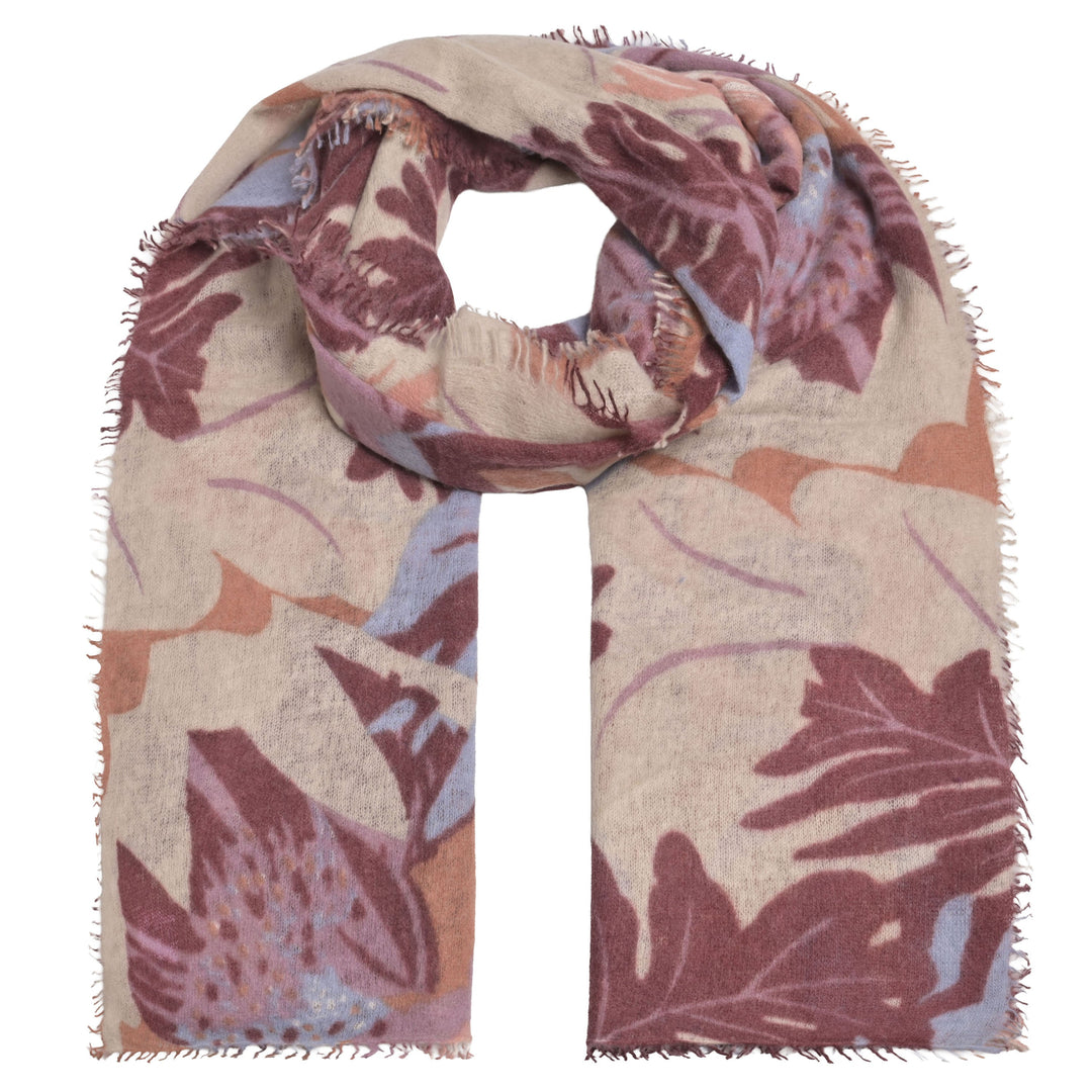 Kaschmirschal „Flower-cs“ aus 100 % Light Kaschmir mit kleinen Fransen in Mauve mit mehrfarbigem Blumenprint von cute stuf