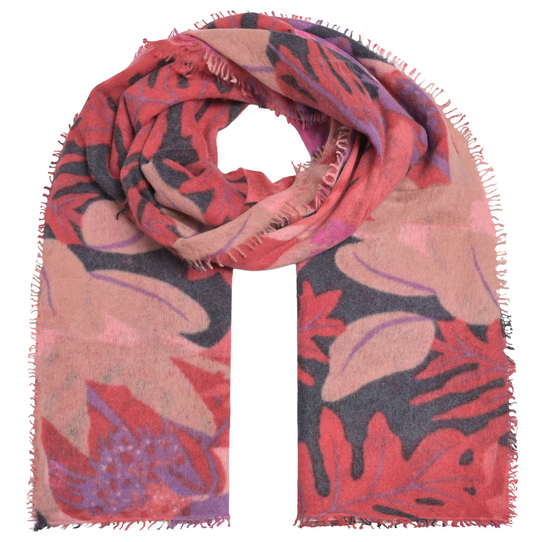 Kaschmirschal „Flower-cs“ aus 100 % Light Kaschmir mit kleinen Fransen in Chilli mit mehrfarbigem Blumenprint von cute stuff