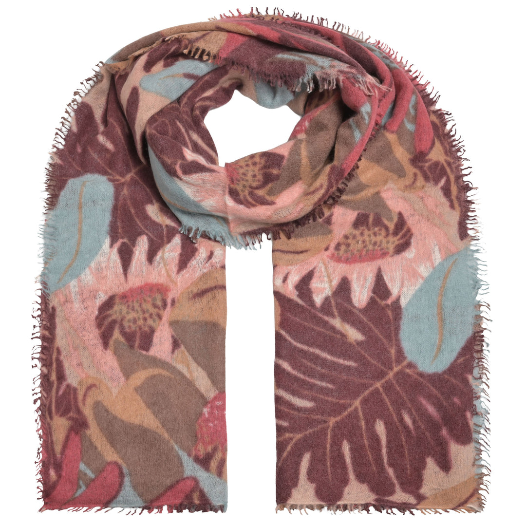 Kaschmirschal „Flower-cs“ aus 100 % Light Kaschmir mit kleinen Fransen in Tiramisu mit mehrfarbigem Blumenprint von cute stuff