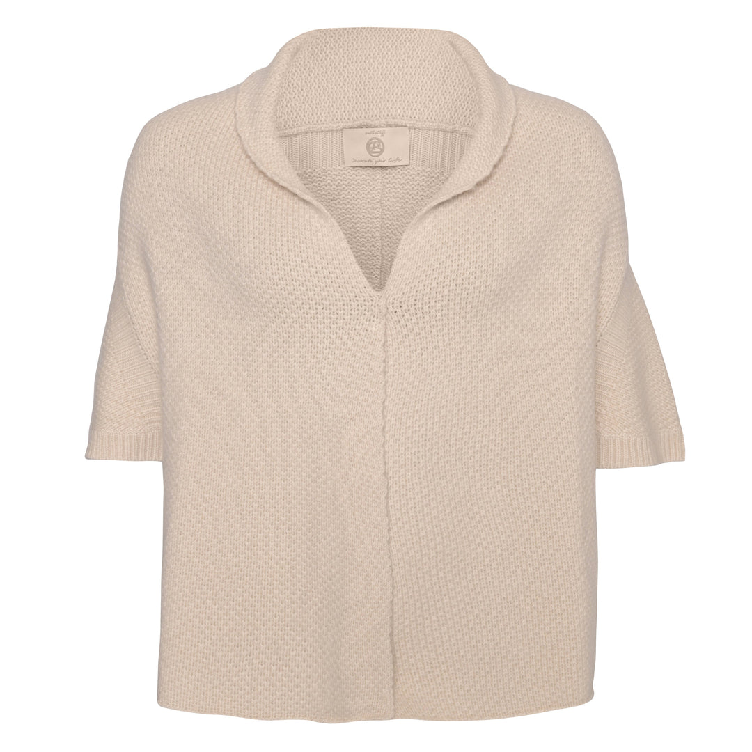 Kaschmir-Cardigan Anki-cs für Damen aus 100 % Kaschmir in Creme mit Schalkragen und 3/4-Ärmeln von cute stuff