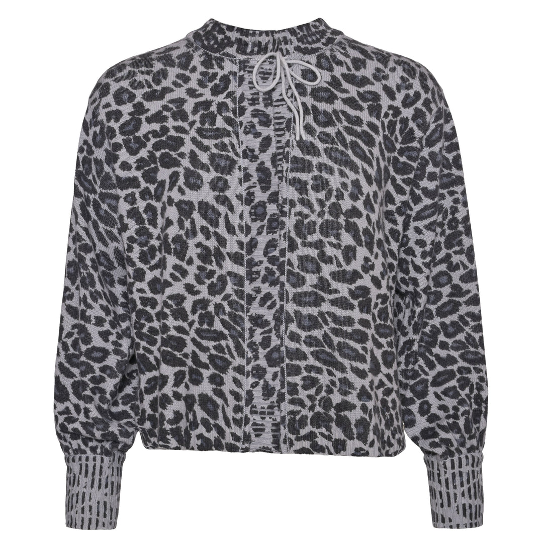 Weiche Strickjacke mit Leomuster in Schwarz für Damen aus 100% Kaschmir, von cute stuff, Oversized-Schnitt