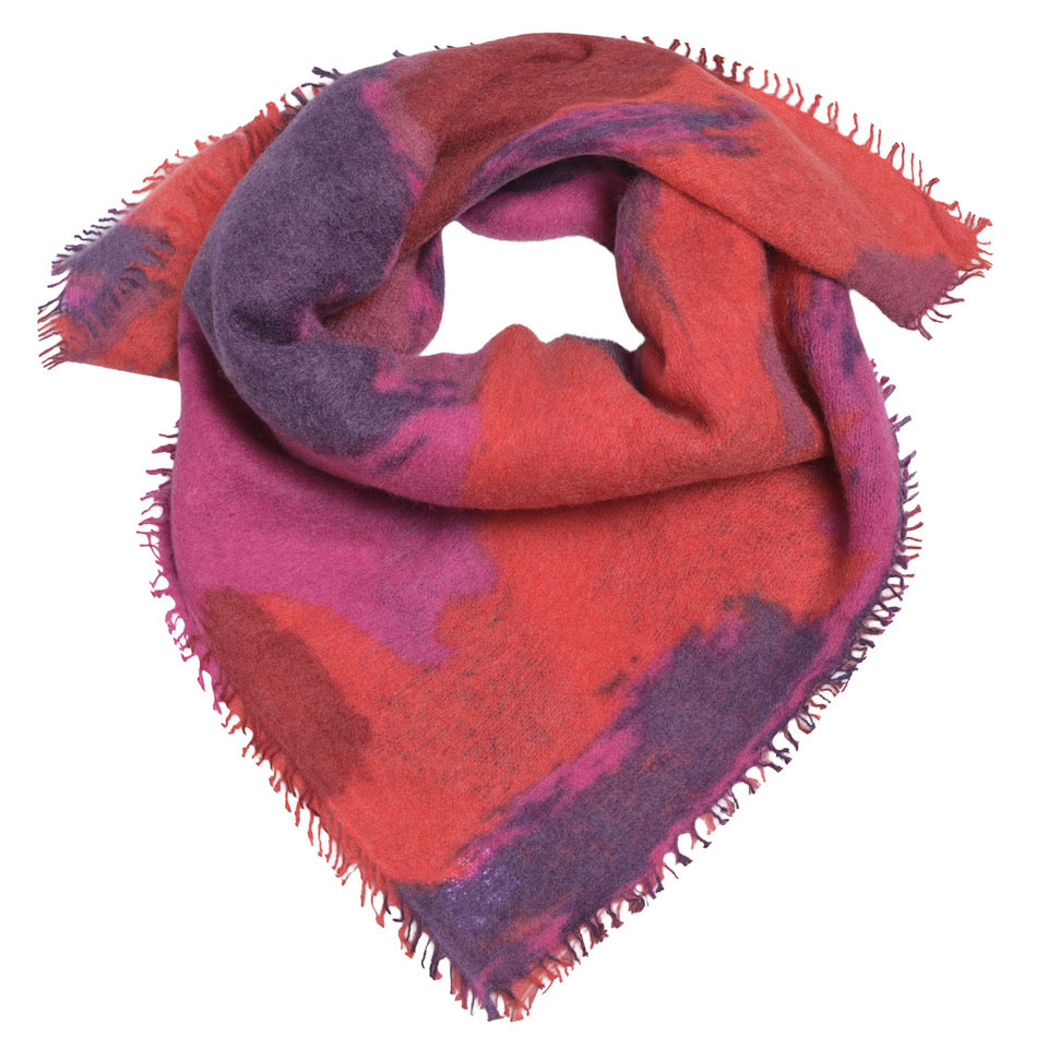 Kaschmir-Bandana „Abstract-cs“ aus 100 % Light Kaschmir mit kleinen Fransen in Chilli mit mehrfarbigem abstraktem Print von cute stuff