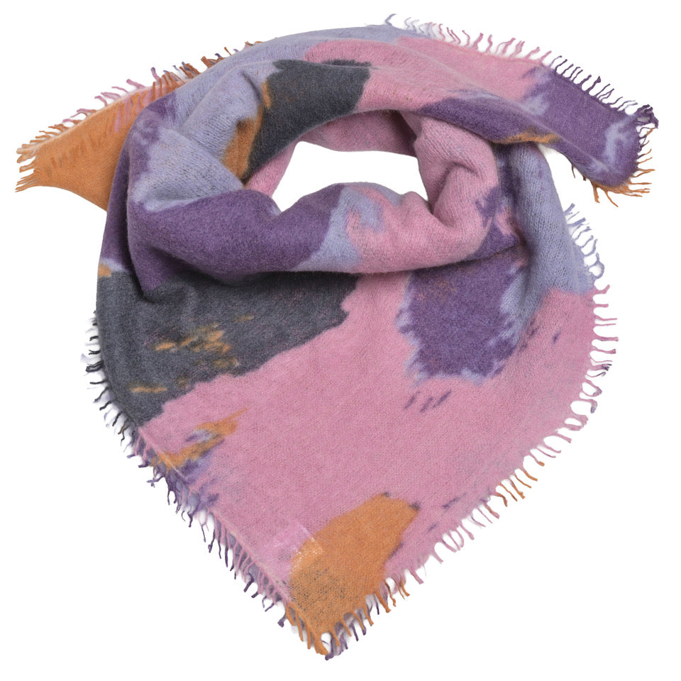 Kaschmir-Bandana „Abstract-cs“ aus 100 % Light Kaschmir mit kleinen Fransen in Lavender mit mehrfarbigem abstraktem Print von cute stuff