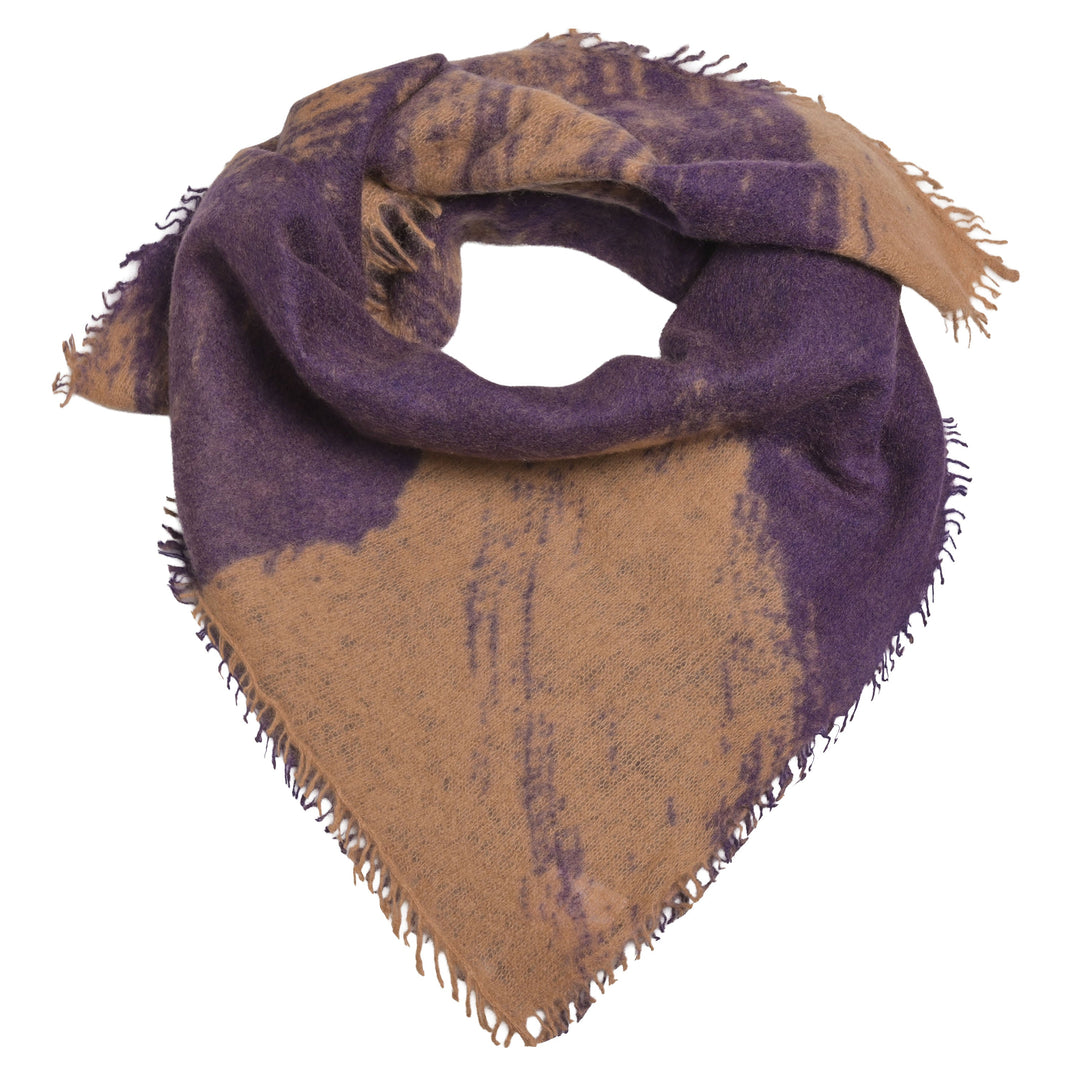 Kaschmir-Bandana „Brush“ aus 100 % Kaschmir in Bison Brown und Lila mit modernem Pinselstrich-Muster von cute stuff
