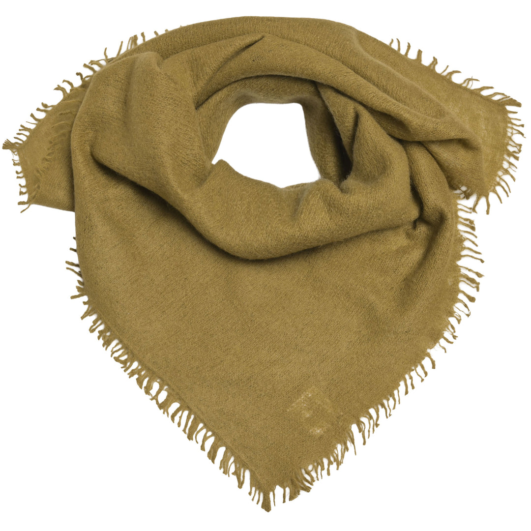 Edles Kaschmirtuch für Damen mit dezenten Fransen, 65 x 65 cm, vielseitig tragbares Bandana aus 100% reinem Kaschmir von cute stuff,  Farbe: Dry Earth (Senffarbe)