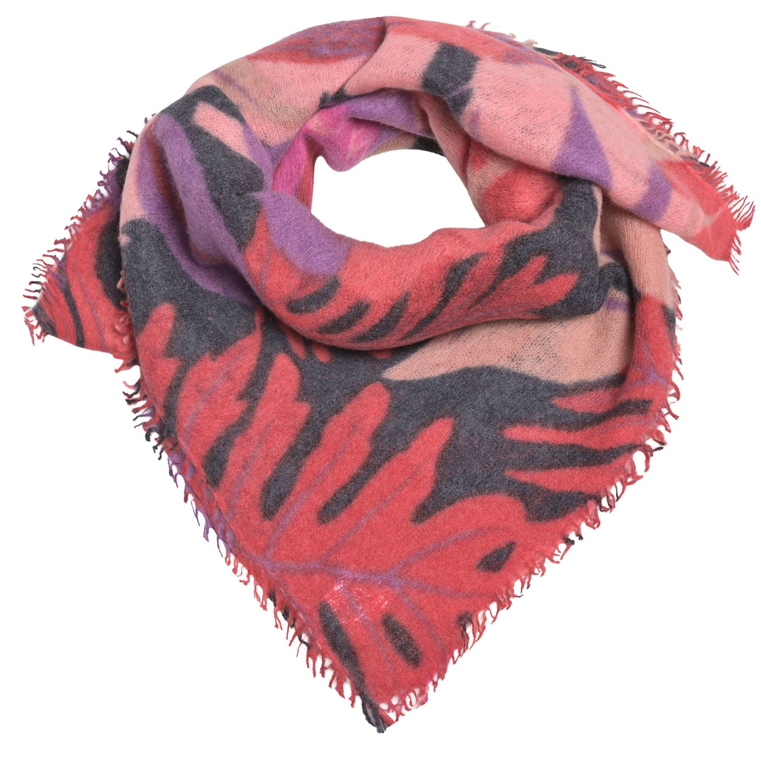 Kaschmir-Bandana „Flower“ aus 100 % Kaschmir mit Fransen und floralem Blumenprint in der Farbe Chilli, Größenformat: 65 x 65 cm von cute 