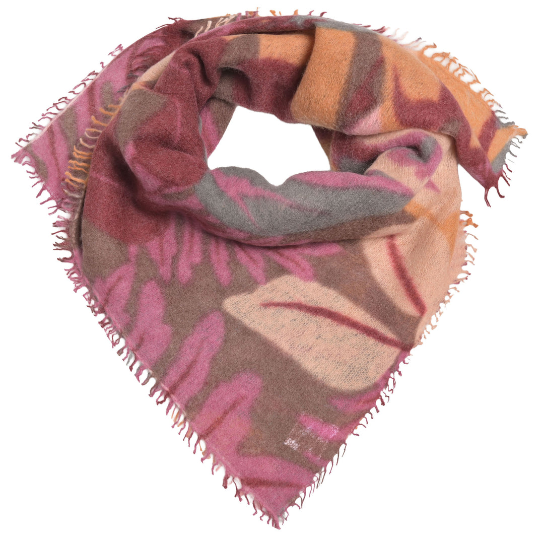 Kaschmir-Bandana „Flower“ aus 100 % Kaschmir mit Fransen und floralem Blumenprint in der Farbe Grape, Größenformat: 65 x 65 cm von cute stuff