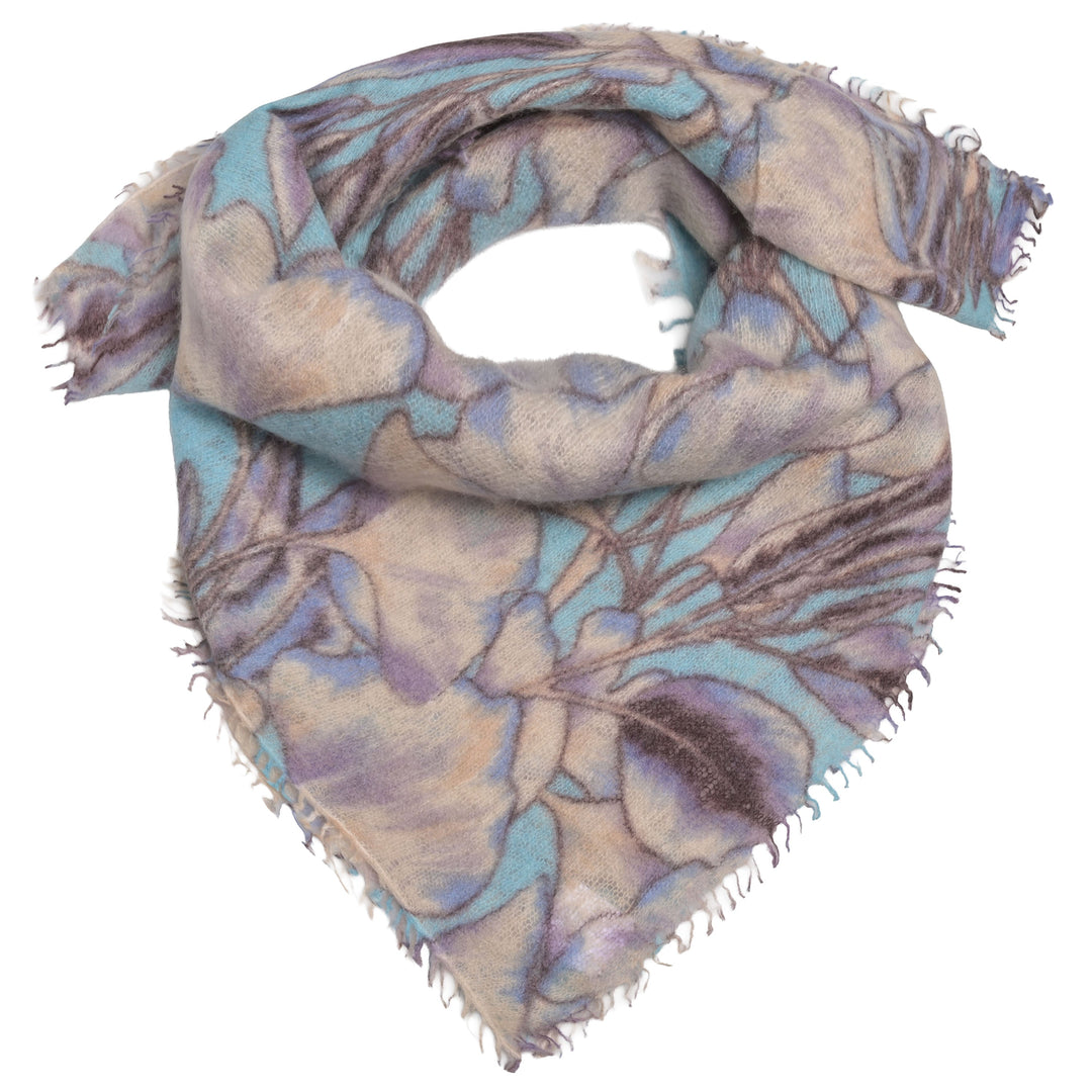 Kaschmir-Bandana „Ginkgo“ aus 100 % Kaschmir mit vollflächigem Ginkgo-Blätter-Print in Ice Blue, 65 x 65 cm von cute stuff