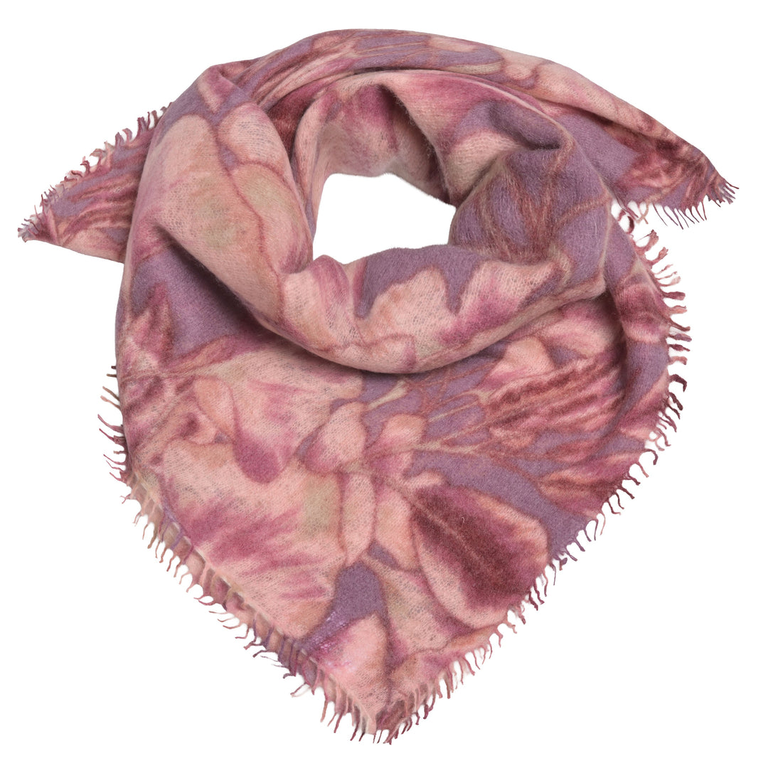 Kaschmir-Bandana „Ginkgo“ aus 100 % Kaschmir mit vollflächigem Ginkgo-Blätter-Print in Mauve, 65 x 65 cm von cute stuff