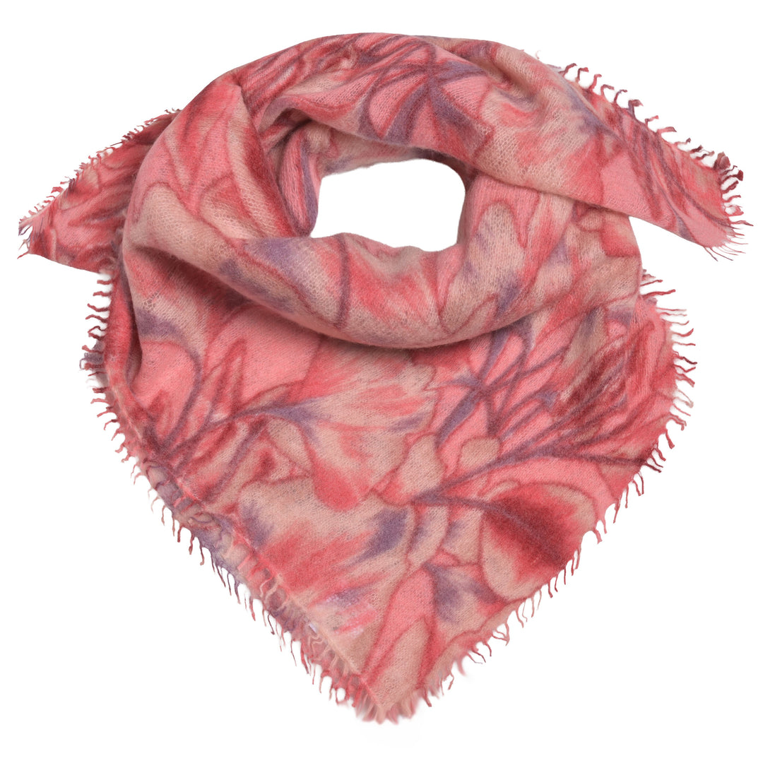 Kaschmir-Bandana „Ginkgo“ aus 100 % Kaschmir mit vollflächigem Ginkgo-Blätter-Print in Pink, 65 x 65 cm von cute stuff
