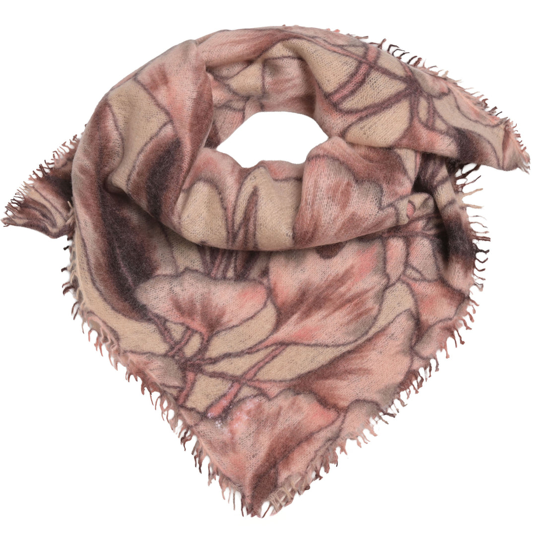 Kaschmir-Bandana „Ginkgo“ aus 100 % Kaschmir mit vollflächigem Ginkgo-Blätter-Print in Taupe, 65 x 65 cm von cute stuff