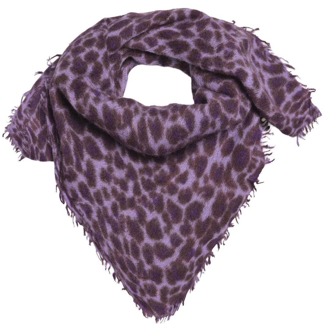 Quadratisches Tuch - auch Bandana  genannt - aus 100% reinem Kaschmir für Damen mit Allover Leomuster in Kronjuwel