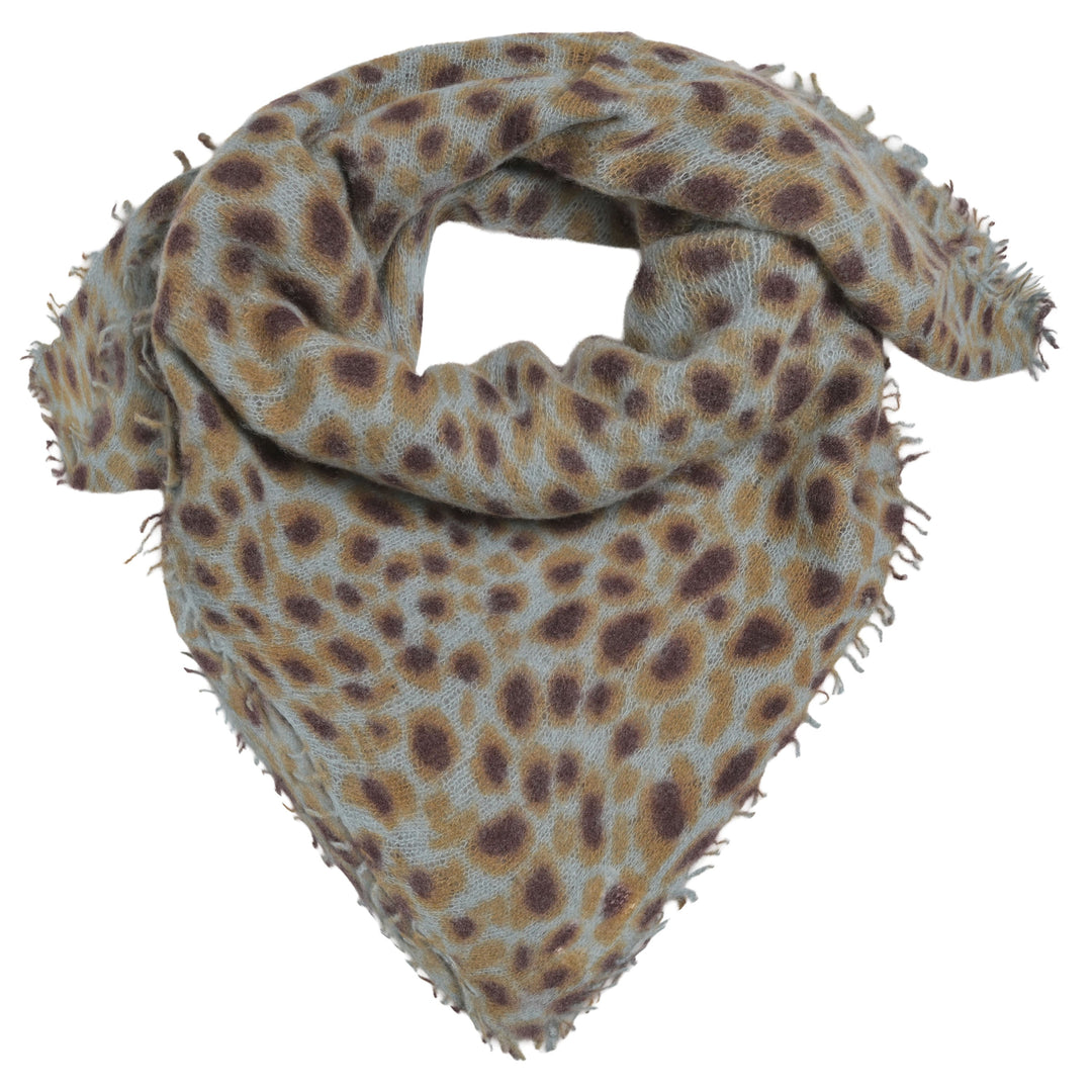 Quadratisches Tuch - auch Bandana  genannt - aus 100% reinem Kaschmir für Damen mit Allover Leomuster in Petrol von cute stuff