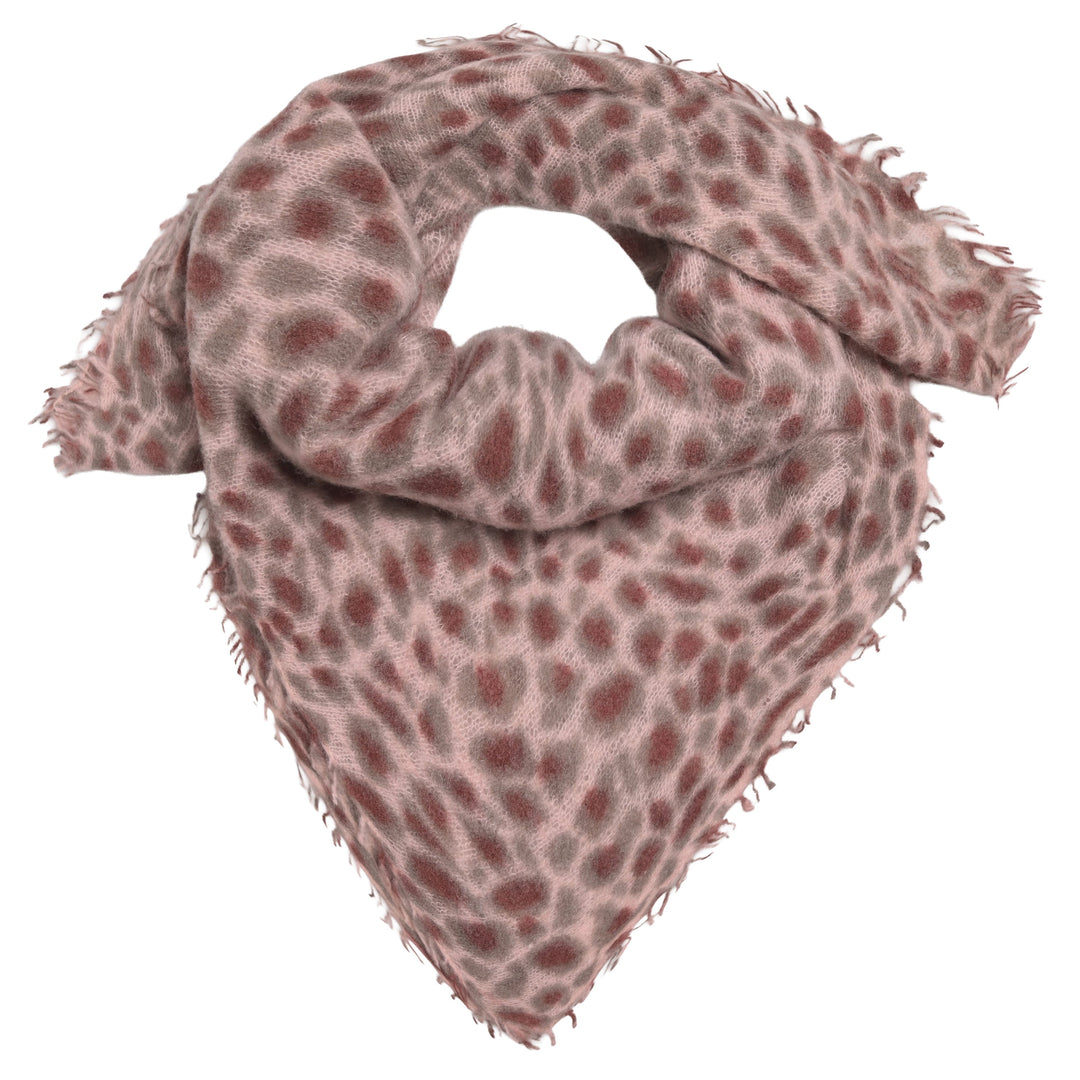 Quadratisches Tuch - auch Bandana  genannt - aus 100% reinem Kaschmir für Damen mit Allover Leomuster in Puderrosa von cute stuff