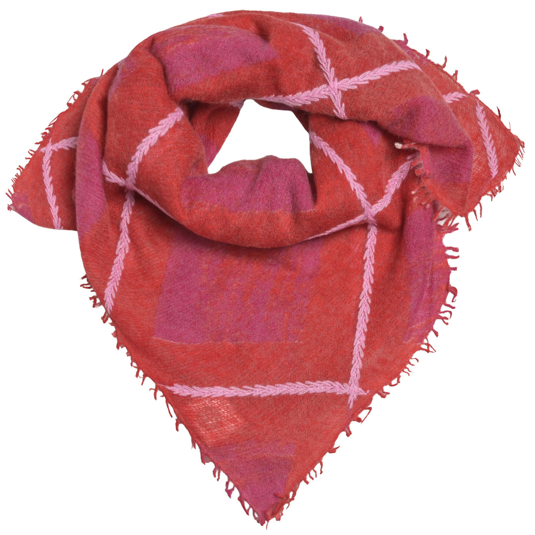 Kaschmir-Bandana mit grafischem Rautenmuster, Stickerei und dezenten Fransen in Arrabiata aus 100 % Kaschmir von cute stuff