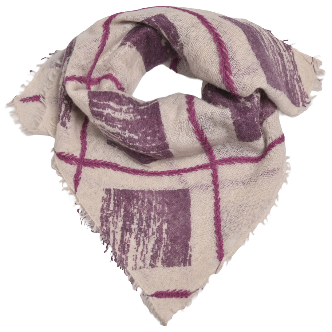 Kaschmir-Bandana mit grafischem Rautenmuster, Bestickung und dezenten Fransen in Creme aus 100 % Kaschmir von cute stuff