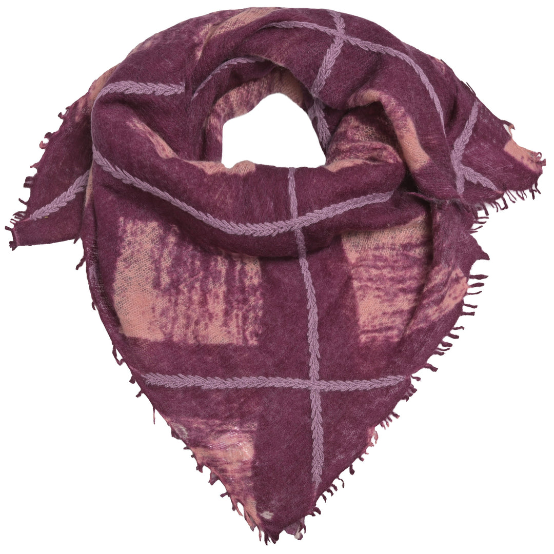 Kaschmir-Bandana mit grafischem Rautenmuster, Bestickung und dezenten Fransen in Dark Choc aus 100 % Kaschmir von cute stuff