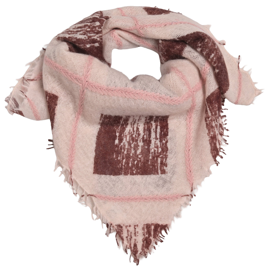 Kaschmir-Bandana mit grafischem Rautenmuster, Bestickung und dezenten Fransen in Hellrosa aus 100 % Kaschmir von cute stuff