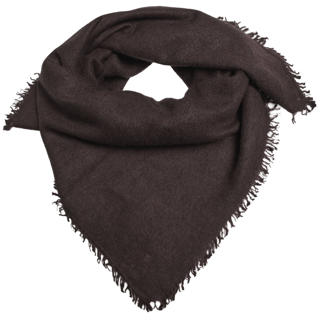 Edles Kaschmirtuch für Damen mit dezenten Fransen, 65 x 65 cm, vielseitig tragbares Bandana aus 100% reinem Kaschmir von cute stuff,  Farbe: Black Coffee