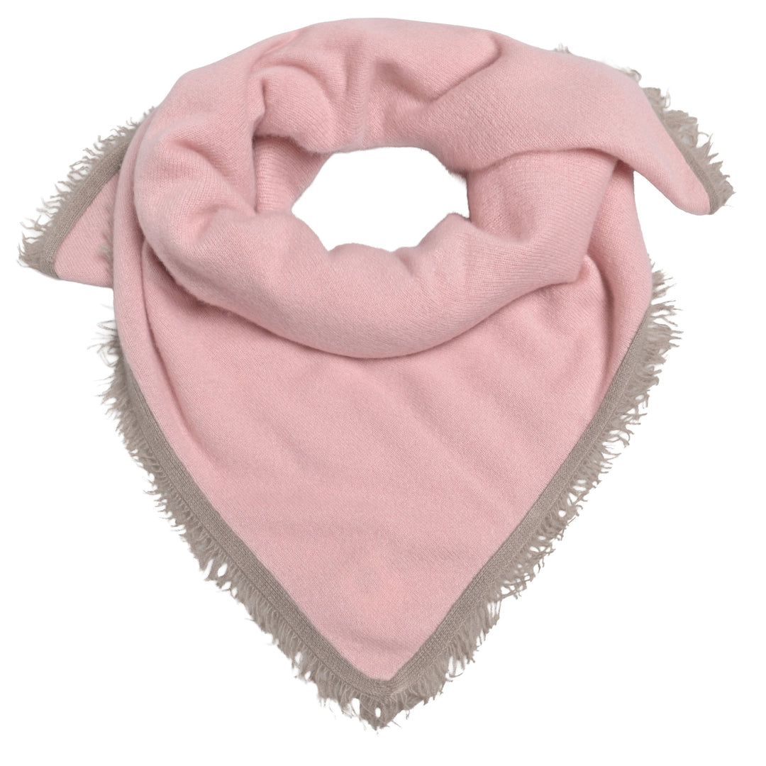 Gestricktes Kaschmirtuch für Damen aus 100 % Kaschmir in Hellrosa mit kontrastfarbiger Fransenkante von cute stuff