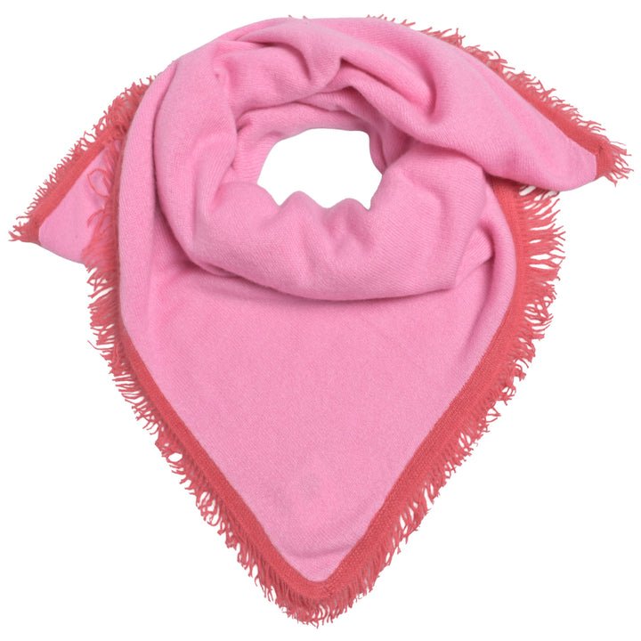 Gestricktes Kaschmirtuch für Damen aus 100 % Kaschmir in Pink mit kontrastfarbiger Fransenkante von cute stuff
