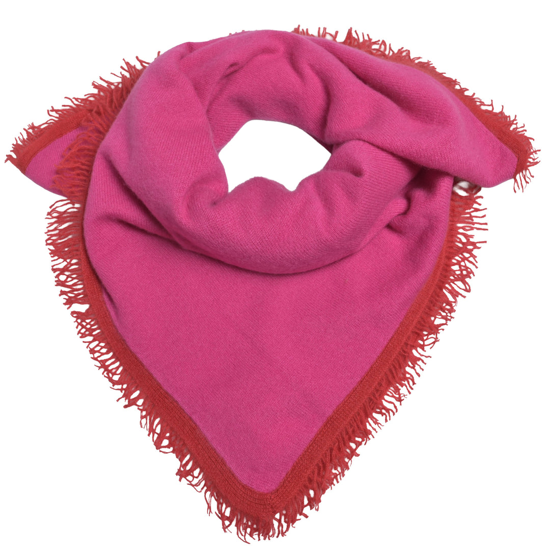 Gestricktes Kaschmirtuch für Damen aus 100 % Kaschmir in Wild Berry mit kontrastfarbiger Fransenkante von cute stuff