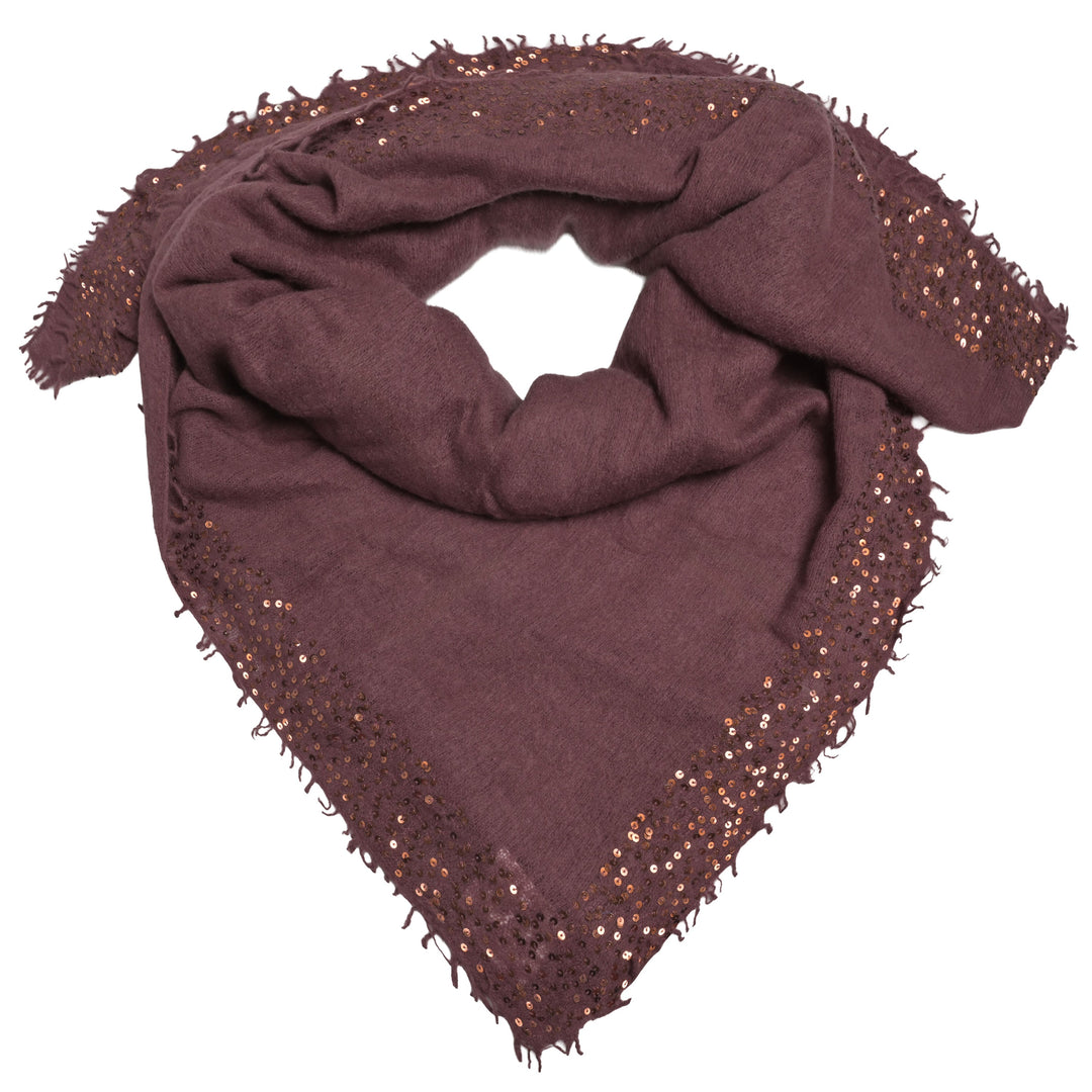 Luxuröses und quadratisches Tuch aus 98% reinem Kaschmir mit glitzernden Paillettenrand für Damen von cute stuff,  für besondere Anlässe, Größe 100 x 100 cm, Farbe: Darc Choc