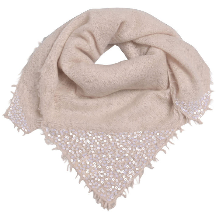 Luxuröses und quadratisches Tuch aus 98% reinem Kaschmir mit glitzernden Pailletten für Damen und für besondere Anlässe, Größe 100 x 100 cm, Farbe: Creme 