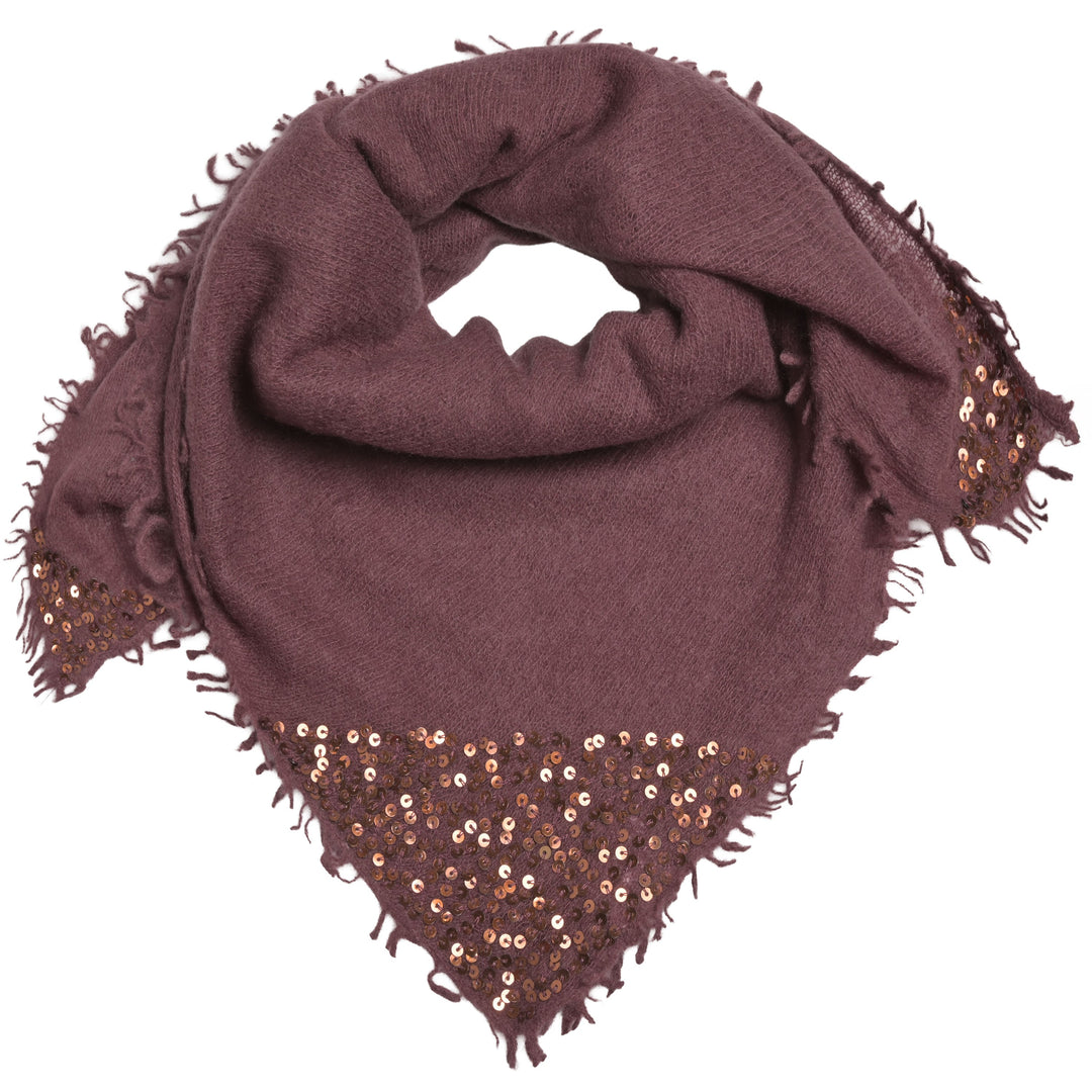 Luxuröses und quadratisches Tuch aus reinem Kaschmir mit Paillettenbesatz für Damen und für besondere Anlässe, Größe 100 x 100 cm, Farbe: Dark Choc, Dunkelbraun