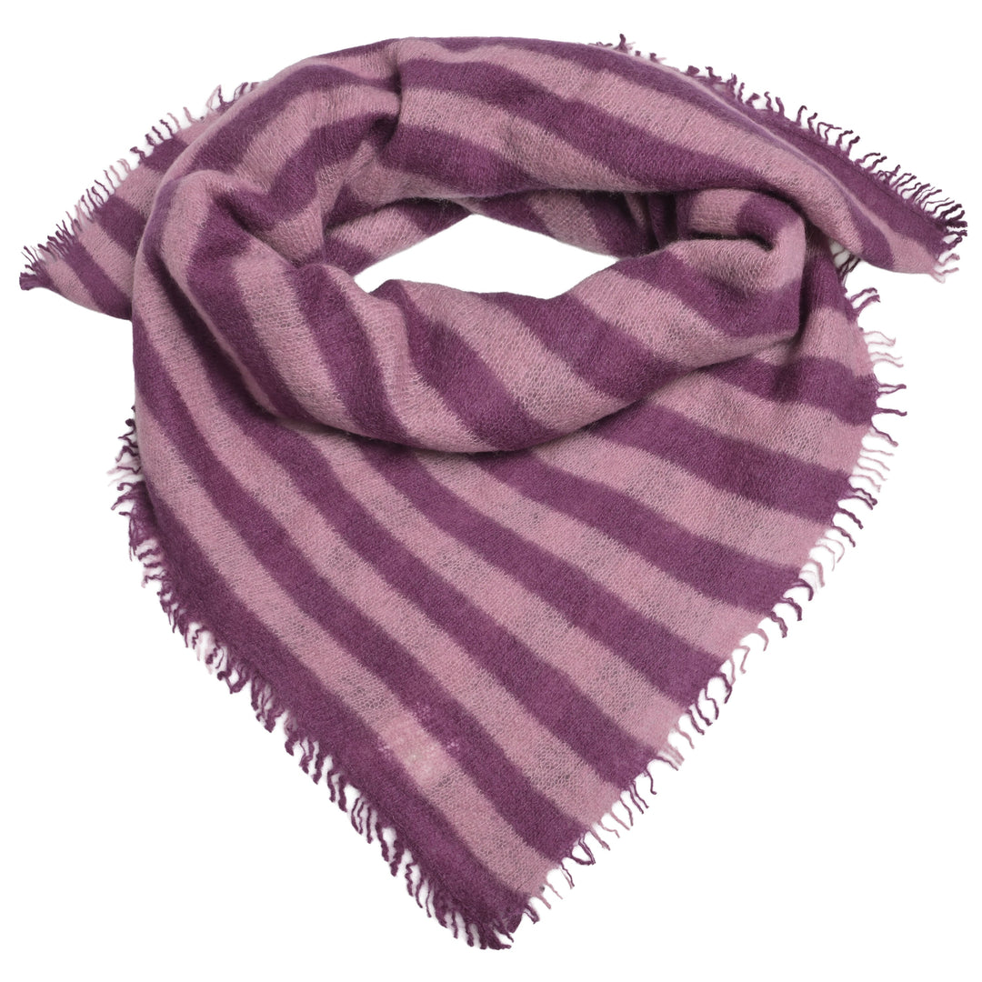 Quaratisches Kaschmir-Bandana mit Streifen und kleinen Fransen aus 100% Light Cashmere in Feige