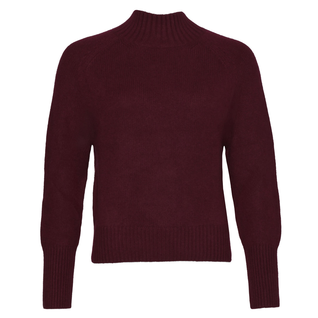 Damen-Kaschmirpullover Alex in Dark Choc aus 100 % Kaschmir mit hohem Turtle Neck und extra-langen, gerippten Ärmelbündchen.