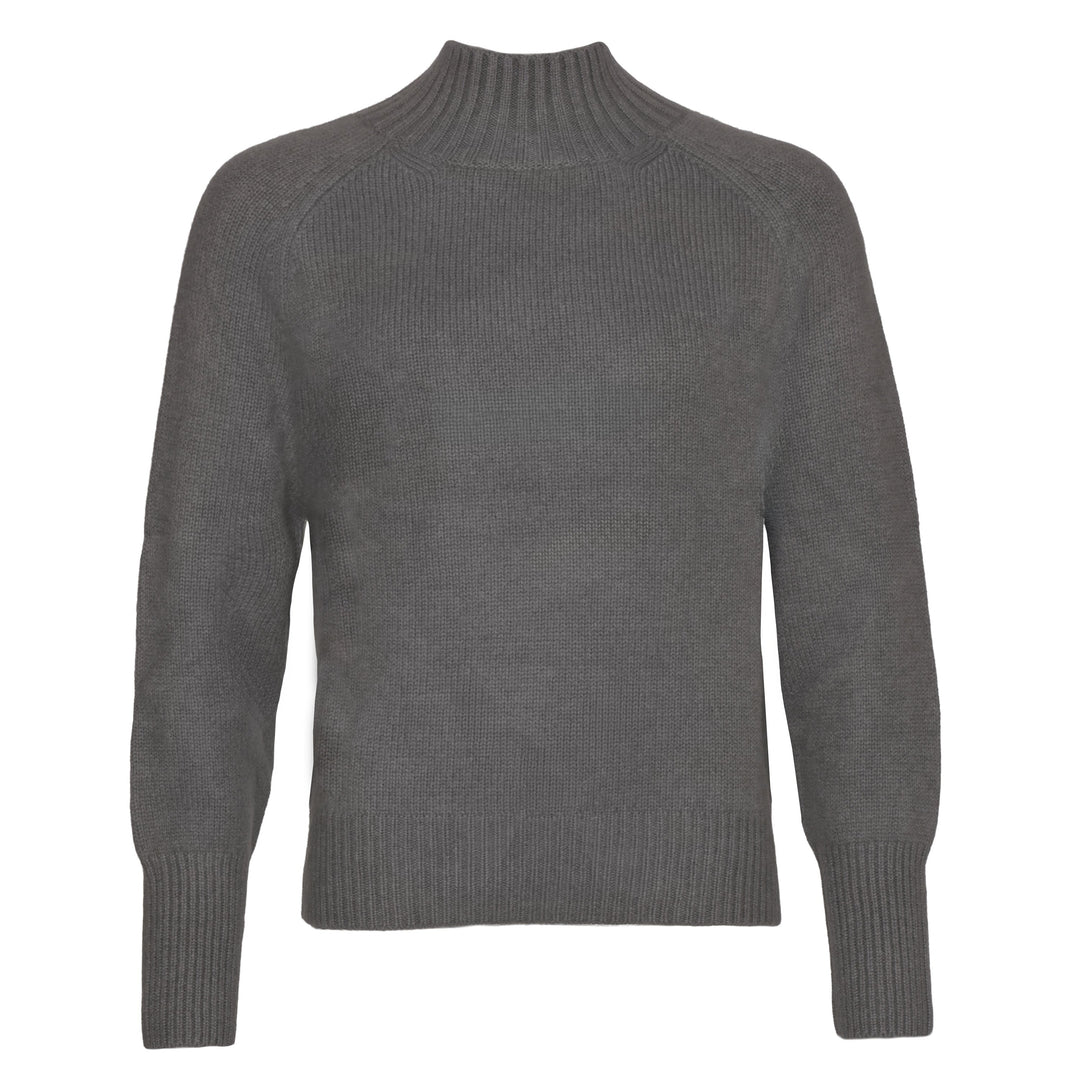 Damen-Kaschmirpullover Alex in Dunkelgrau aus 100 % Kaschmir mit hohem Turtle Neck und extra-langen, gerippten Ärmelbündchen.