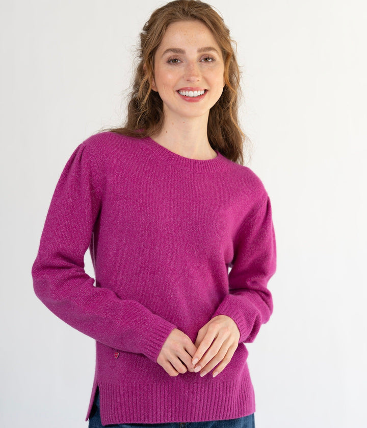 Kasvchmirpullover mit Glitzer locker getragen als Winterpullover zur Jeans